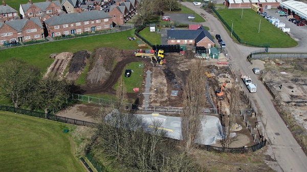 Aerial image of work taking palce on the new Creswell Health and Wellbeing Centre