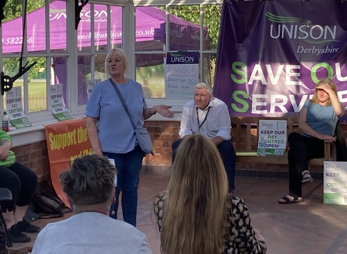 Sandra Peake campaigning against the closure of the Adult Care Day Centres